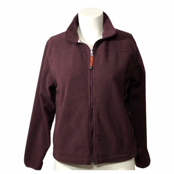 LL Bean Jacket Womens Large Coat Zip Pockets Red Burgandy Fleece Windbreaker - Picture 1 of 9